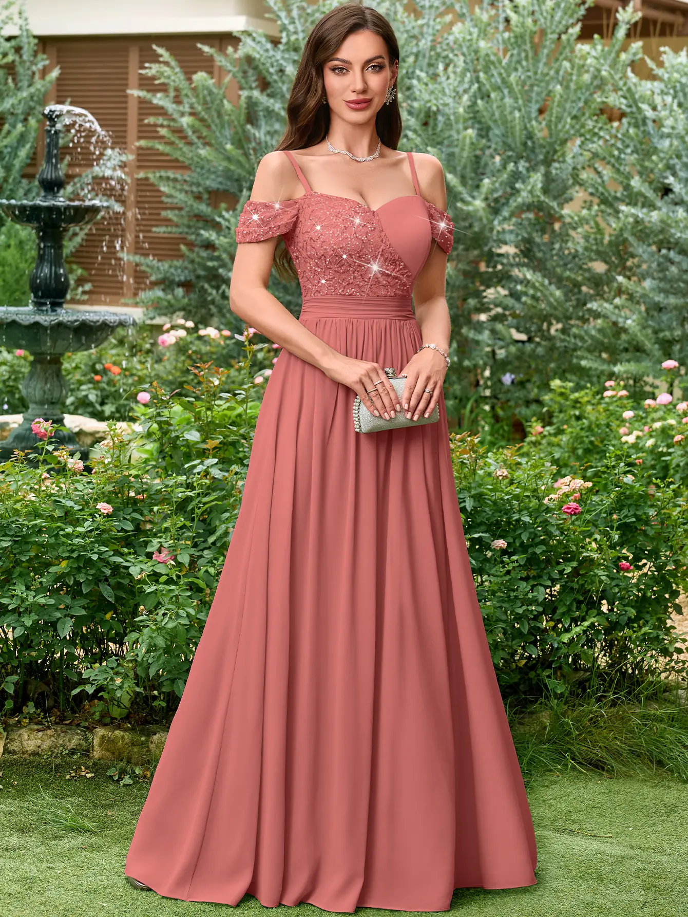 Miusol 55784A Lady's Off-Shoulder Sparkly Sequined Split Spaghetti-Strap Formal Maxi Dress, Elegant Dresses for Women, Formal Wear for Spring/Summer Events summerwins