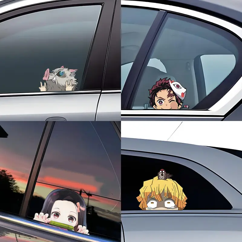 Anime Stickers  Demon Slayer  Cute Peek Car Sticker Waterproof Sunscreen Stickers Laptop Window Trunk Sticker Car Decoration