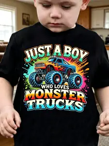 Boys' T-shirt TX31220, monster truck print, casual crew neck for truck-loving boys. Funny Graphic Tees Graphic Fashion Tee