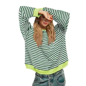 Women Striped Oversized Sweatshirt Long Sleeve Crewneck Hoodies Shirts Pullover Top Trendy Clothes With Pockets
