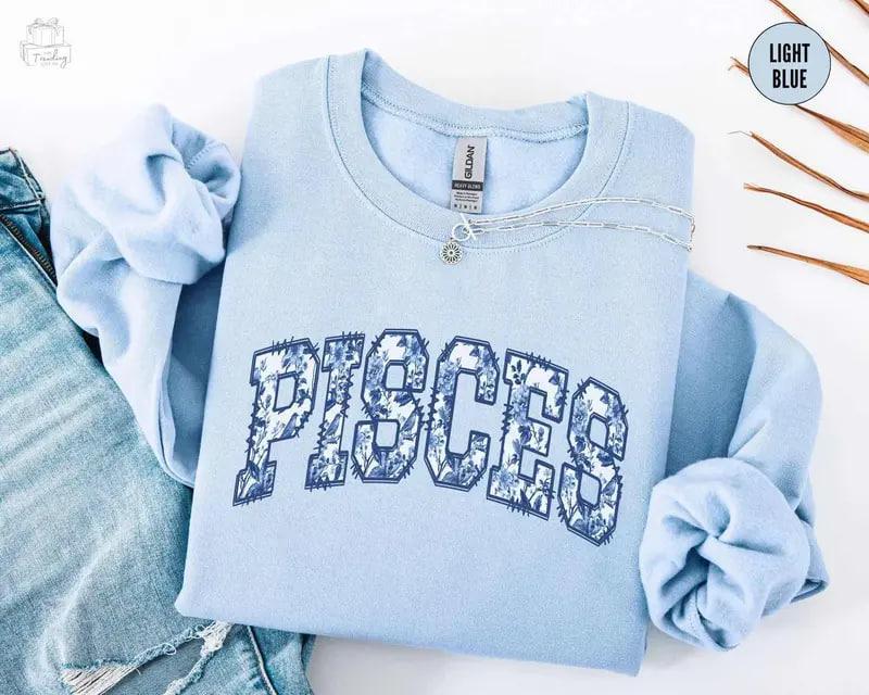 Custom Zodiac Sweatshirt - Light Blue, Cute Horoscope Astrology Graphic Sweatshirt, Unisex Crewneck Sweatshirt, Personalized Zodiac Energy Gift for Birthday, Star Sign Lovers, Celestial Sweatshirt - AL