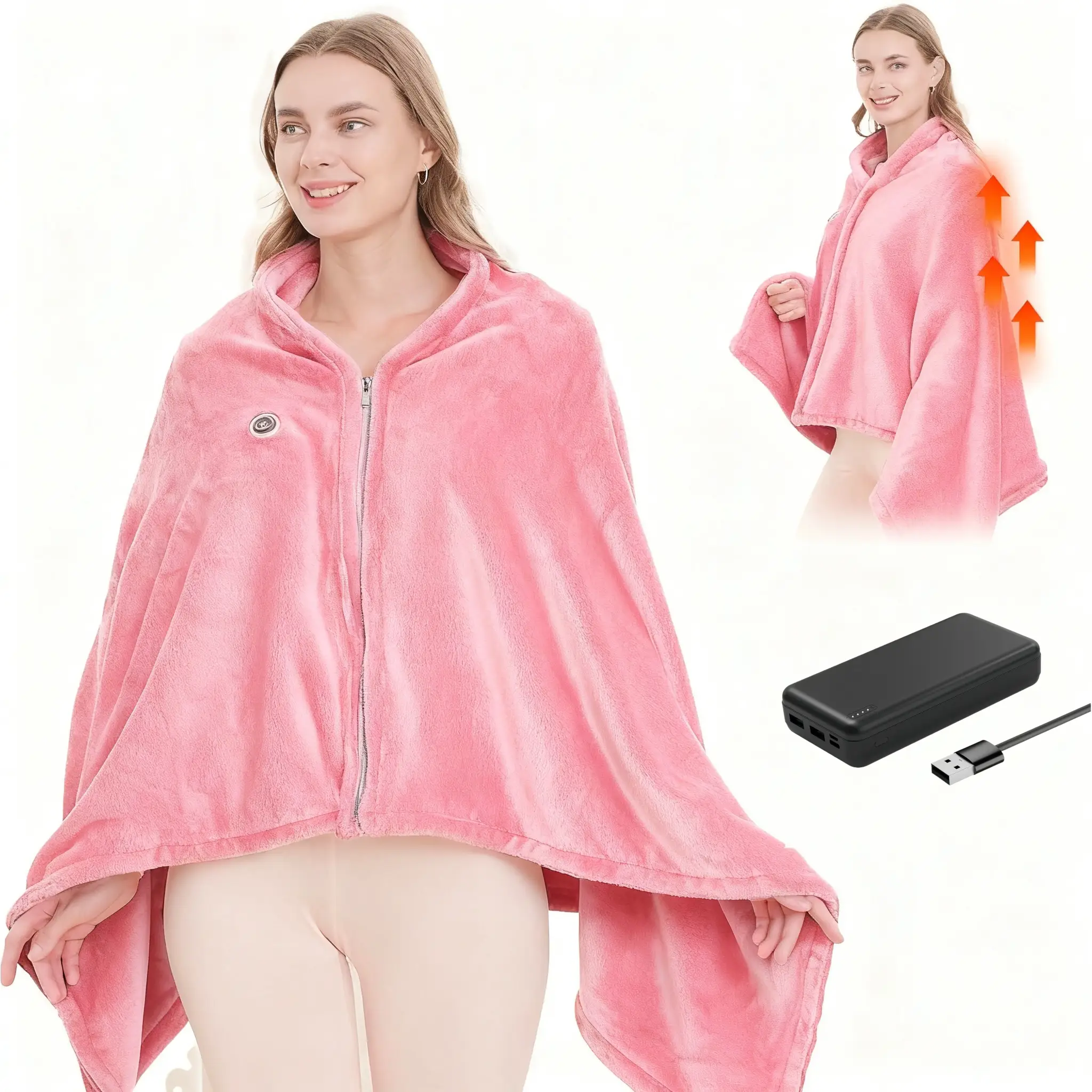 Portable USB Heated Wearable Shawl Blanket,Heated & Non-Heated Wearable Blanket,59''X31'' with 3 Heating Levels, Cozy Design & Machine Washable for Ho