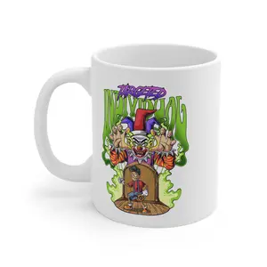 Creepy Clown Haunted Door 11oz Mug — Spooky Horror Graphic Coffee Cup