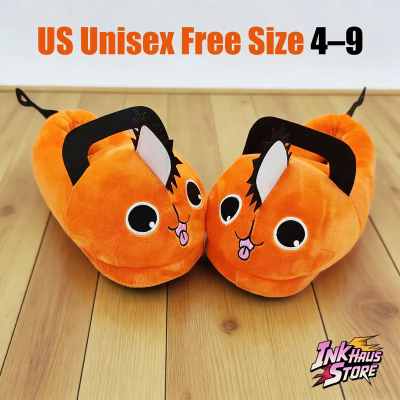 Pochita Anime Plush Slippers US Free size 4-9 Cute Cozy Soft Fashion Accessories Chainsaw Man Cartoon Indoor Unisex One Size Gift for Fans Adults Kids