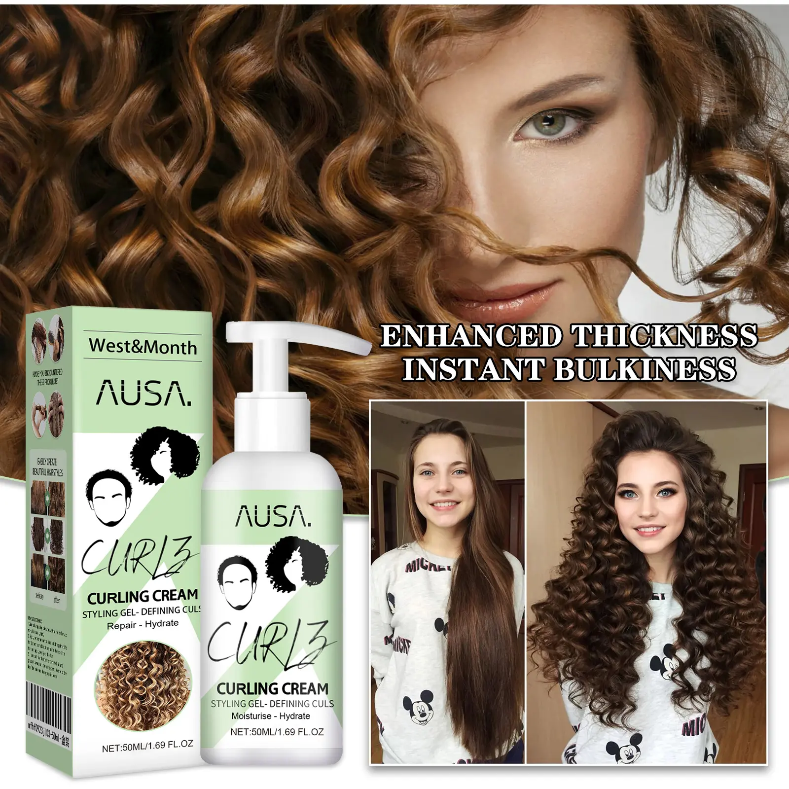 Curling Gel,Moisturizes, styles curls, adds volume and bounce, strengthens hair, and tames frizz,shape curl