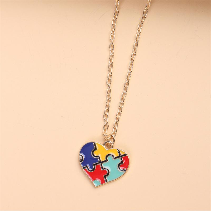 Heart Style Choker - Multi-Style Multi-Color Puzzle Pieces Autism Awareness Enamel Pendant Necklace, Women's Fashion Jewelry Accessory, Wholesale Gift Option