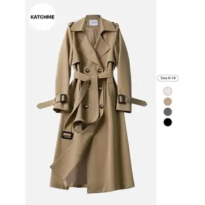 Women's Solid Double Button Belted Trench Coats, Elegant Lapel Neck Long Sleeve Coat for Fall, Winter Wear Casual Wear, Women's Casual Jackets Outerwear for Daily Wear, Winter Clothes Women, Coats for Women