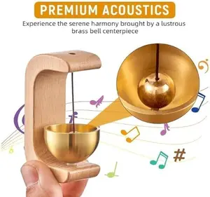 Magnetic Door Chime, Wooden Wind Chime Bells with Brass Bowl, Wireless Adhesive Entry Alert, Pack of 2