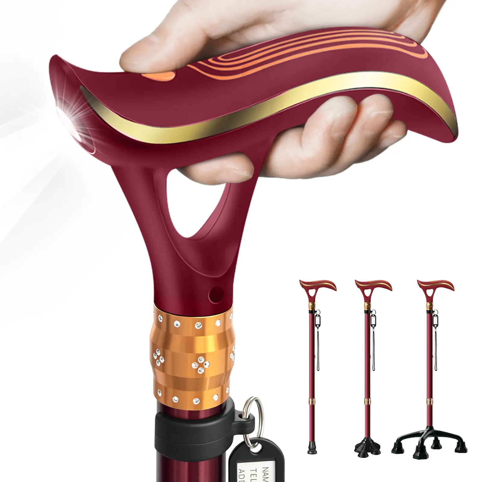 ispuoocti Folding Cane, Multifunctional Foldable Cane with Light, Fashion Walking Cane for Women&Men, Adjustable Canes for Seniors, USB Direct Charging, Lightweight and Portable