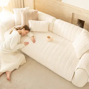 Comfortable Spiral Texture Plush Sofa Cushion, Sofa Covers, Thick Soft Padding Pet Friendly Couch Protector, Non-Slip Faux Fur Chair Cover for Living Room Bedroom Office Decor, Reusable