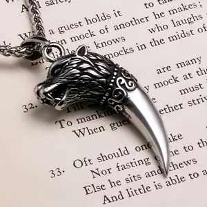 Viking Wolf Fang Tooth Claw Stainless Steel Pendant Necklace