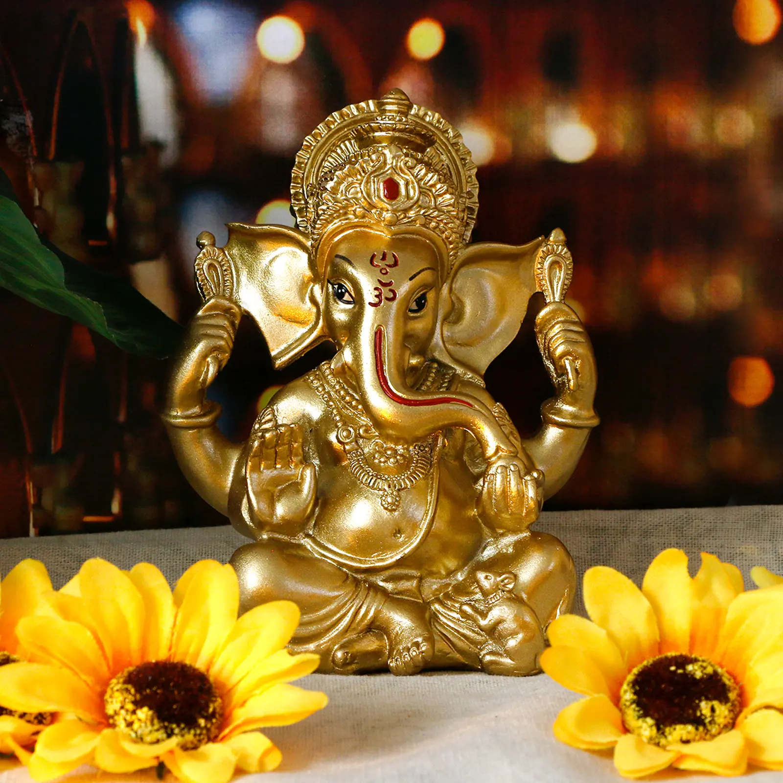 alikiki Indian Ganesh Statue Diwali Decor - Hindu God Diwali Gifts Small Golden Color Lord Ganesha Idol Home Mandir Pooja Murti Item Meditation Yoga Room Altar Decor Diwali Puja Gifts for Indian