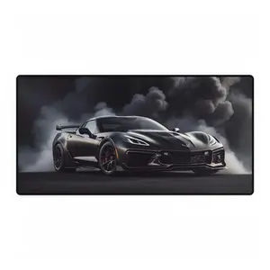 Corvette C8 ZR1 Desk Mat, Race Car Mouse Pad, Dark Smoke Clouds, Fast Car Decor, Gift for Him, Aggressive Car Accessories, Black Corvette C8