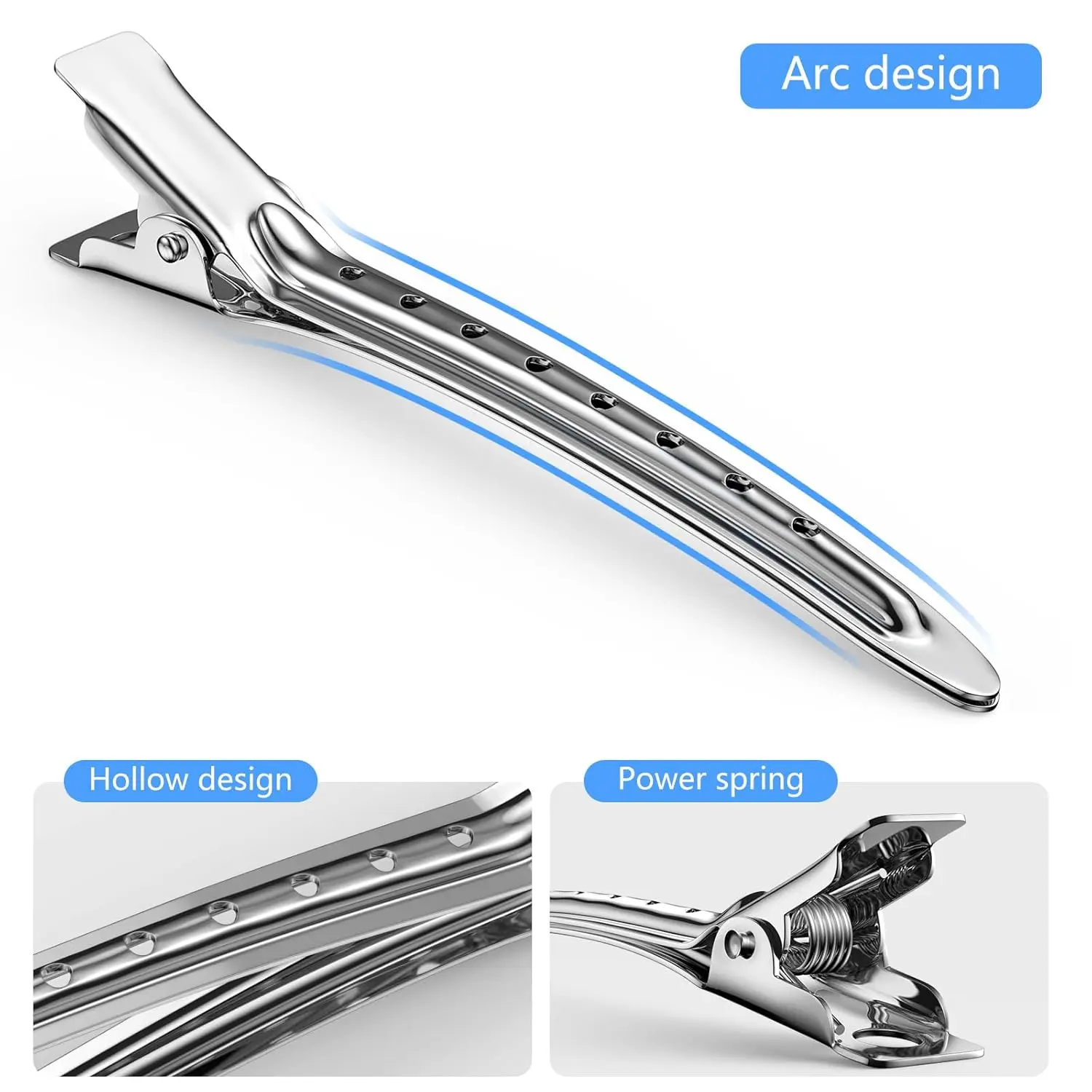 Women's 30PCS Mixed Sizes Metal Alligator Hair Clips - Heavy Duty Silver Duck Billed Salon Styling Clips with Holes for DIY Bows & Home Use, Alligator Clip