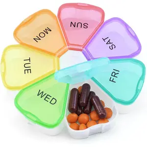 Cute Weekly Pill Organizer Travel 7 Day Portable Round Floral Pill Case Box Pill Container Medcine Holder for Large Vitamin Fish Oil Pill Medication Supplement Storage - Rainbow
