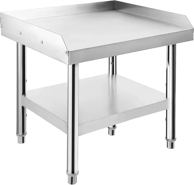 Equipment Grill Stand Table Stainless Steel 1000 lbs Top Shelf, 220 lbs Bottom Shelf | Adjustable Legs with 2" Edge Baffle | Ideal for Commercial Kitchens, Hotels, and Homes Metal