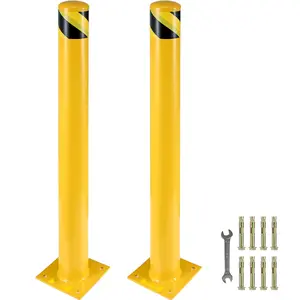 Safety Bollard, 42 Inch Tall Bollard Post, 5.5 Inch Diameter Steel Pipe Bollard, Yellow Steel Barrier, Steel Safety Bollard With 8 Anchor Bolts, Durable Outdoor Parking Lot And Traffic-Sensitive Area Guard Post
