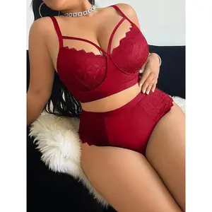 Two piece plus size women's lace bra and lingerie set, sleepwear with adjustable shoulder straps and pearl decorative details, comfortable gift for Christmas and Valentine's Day bridal lingerie setRAIMENTRY