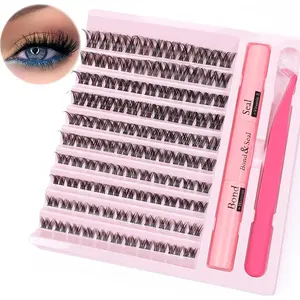 1-box eyelash extension kit with waterproof eyelash adhesive and sealing, eyelash tweezers, clustered eyelashes, slender eyelashes extension DIY personal eyelash kit for beginners, segmented single clustered false eyelashes self grafting set