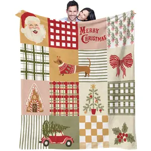Comfortable Christmas wreath snowman plaid blanket, soft and warm Christmas tree gingerbread Sofas Beds Cars Offices Camping Christmas gifts, home decoration,a single-sided printed blanket