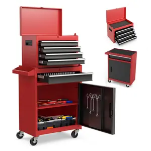 Hardware Tool Chest, 5-Drawer Rolling Tool Storage Cabinet with Detachable Top Tool Box, Liner, Universal Lockable Wheels, Adjustable Shelf, Locking Mechanism, Metal Tool Cart for Garage Workshop Fashionable, simple and easy to install