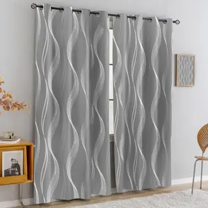 2-Piece Bedroom & Living Room Half-Blackout Curtains, Insulating Silver Foil Print Design, Polyester Digital Print Curtains
