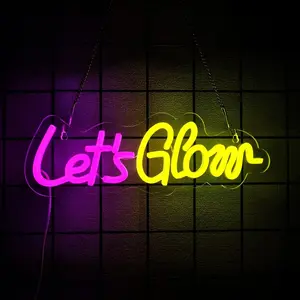 Let's Glow Neon Signs for Wall Decor  Glow Party  Lights with  ,Powered  Neon Lights for Bedroom Party Wedding Birthday Bar and Man Cave Deco