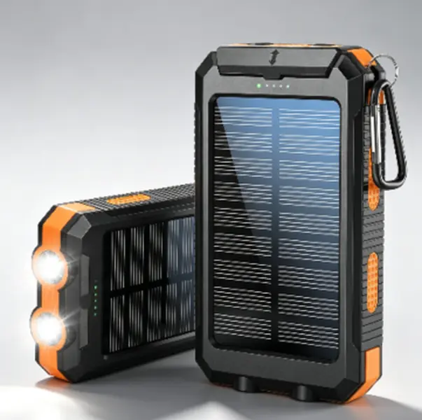10000mAh Solar Power Bank with Dual USB Fast Charging – IP65 Waterproof Portable Charger with LED Flashlight & Compass for Outdoor Adventures