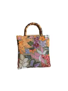 Elipapro As211 Color Sequined Bamboo Tote, New Retro Embroidered Hand Carry Dinner Bag, Stylish and Durable Design for Everyday Use