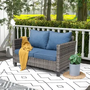 Ovios Patio Loveseat Outdoor 2-Seat & Wicker Sofa All-Weather High Back & PE Rattan Couch with Thick Cushions for Porch Balcony Garden