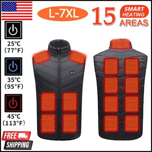 Men Electric Heated Vest 15 Heating Zones Dual Control Woman Outdoors Jacket US