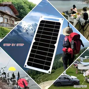 1pcs Portable Solar Panel with USB Interface | Hiking & Outdoor Use, 2 USB Ports & USB-C Output, Integrated Cable Design, Multi-Crystalline Solar Cells, Durable Compact Design - Camping Essential