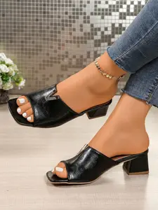 Women's Patchwork Design Comfortable Casual Square Toe Slip-On Shoes, Classic Versatile Fashion Footwear