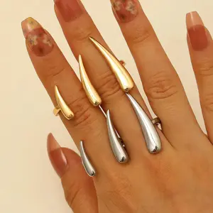 Women's New Design Double Claw-Hollowed Connected Ring, Harajuku INS-Style Long Strip Water Drop Irregular Geometric Costume Jewelry Hand Accessory, Double Claw Rings, Harajuku Rings