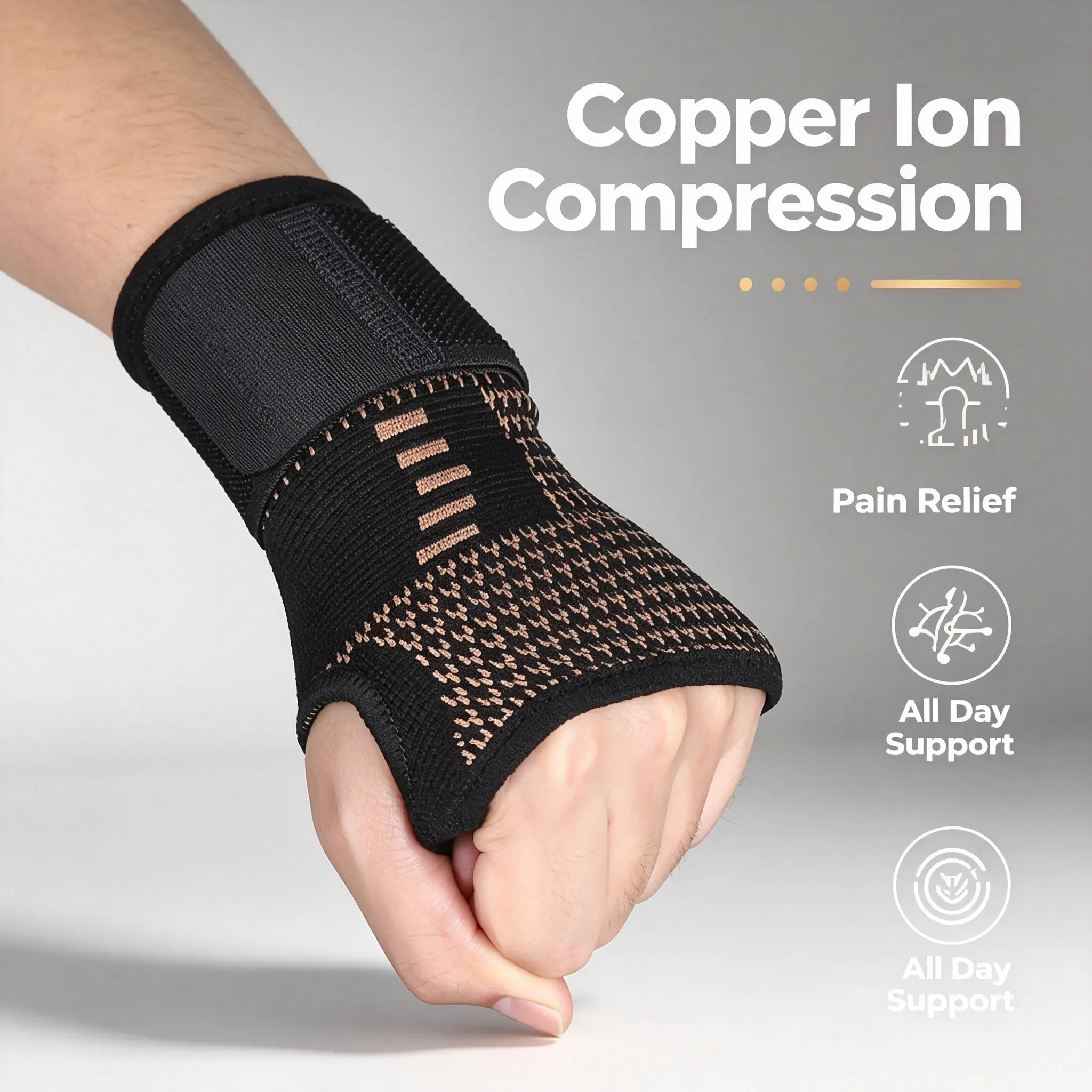 Unisex 2-Pack Copper Fiber Wrist Brace Gloves - Adjustable Compression Wrap with Breathable Mesh, Secure Straps, Hand Support for Fitness Workouts