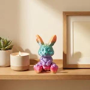 3D Printed Gradient Rainbow Movable Articulated Rabbit Fidget Toy - Lightweight Sensory Anxiety Stress Relief Desk Table Decoration, Unique Collectible Gift for Rabbit Lovers
