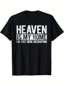 Men's Christian Religious T-Shirt - "Heaven is My Home" Bold Statement Tee - Soft Heavyweight 180gsm Shirt - Vintage Distressed Crew Neck Top for Church, Everyday Faith Wear - Machine Washable Black with White Print Apparel - Adult Male Spiritual Clothing