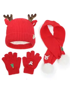 Women's Christmas Hat, Scarf & Glove Set, Winter Thick Warm Cold-Proof Outdoor Accessories, Unisex Three-In-One Gift for Him Her
