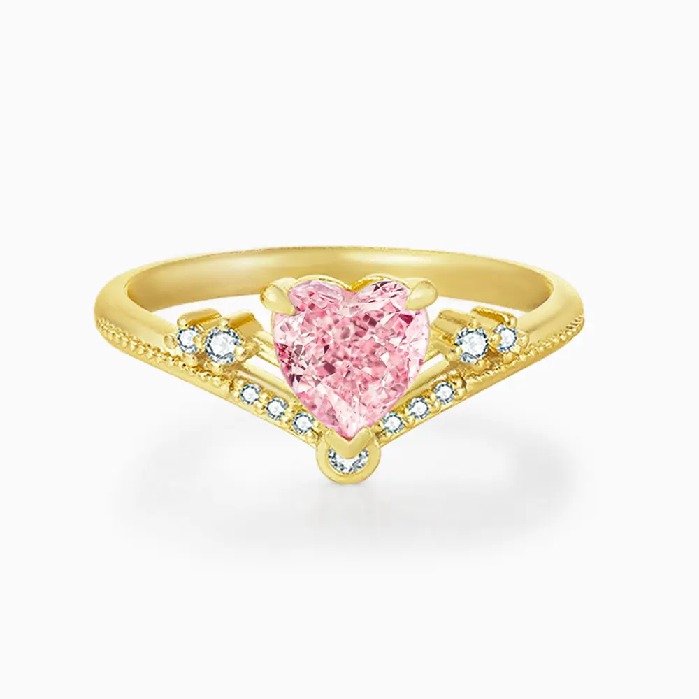 DARRY Dazzling V-Shape Pink Heart Zirconia Promise Ring