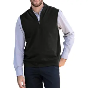 Mens Quarter Zip Sleeveless Golf Vest Pullover Stand Collar Casual Outerwear