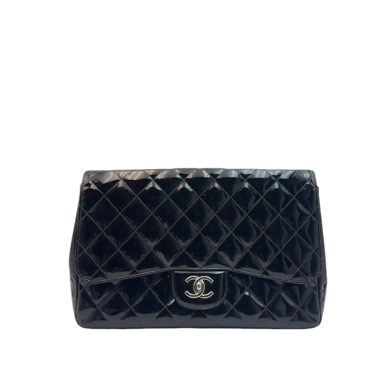 Pre-owned CHANEL france Crossbody Bags H1 Black Patent Leather Single Flap CF Jumbo Chain Bag H22169