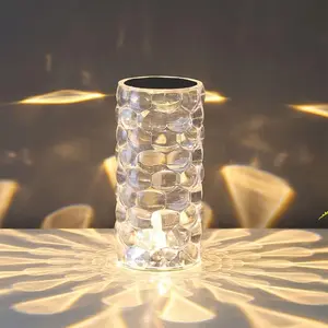 Portable Crystal Table Lamp,Acrylic Cordless LED Desk Lamp with Touch Control,3-Color Rechargeable Table Lamp,Bedroom Night Light,Bar, Restaurant Atmosphere lamp