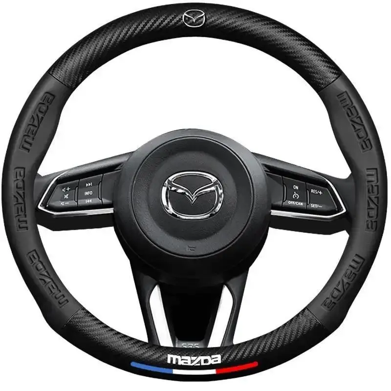 Carbon fiber Leathe Car Steering Wheel Cover For Mazda 3 5 6 SKYACTIV Axela Atenza CX30 CX5 CX8 CX9 MX5 RX8 RX7 BT50 Accessories
