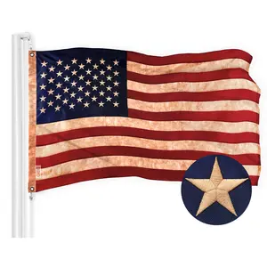 G128 American USA Tea-Stained Flag | 2.5x4 Ft | ToughWeave Pro Series Embroidered 420D Polyester | Embroidered Stars