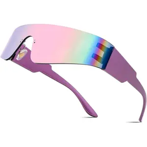 EyeconicFinds Futuristic Visor Punk Sunglasses Rimless One Piece Goggles Miorred Shades Women Men B2927