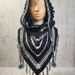 Black & White Hooded Cowl – Handmade Crochet Statement Piece