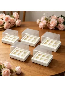 5/1pcs 6/12/24 Pack Cupcake Boxes, Square Round Clear Flip Window Cupcake Cases for Dessert Pastry Display.needoh.paper plates