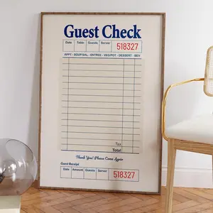 Viral Retro Guest Check Print - GIANT Empty Receipt Poster. Aesthetic Preppy Apartment Wall Decor! Poster Unframed, Wall Art Decor