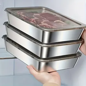 Durable Stainless Steel Food Storage Containers Set, Stackable Storage Containers, Food Sealing Containers, Leakproof, Microwave & Fridge Safe, Shatterproof, Multi-Functional Lid, Kitchen Organizer