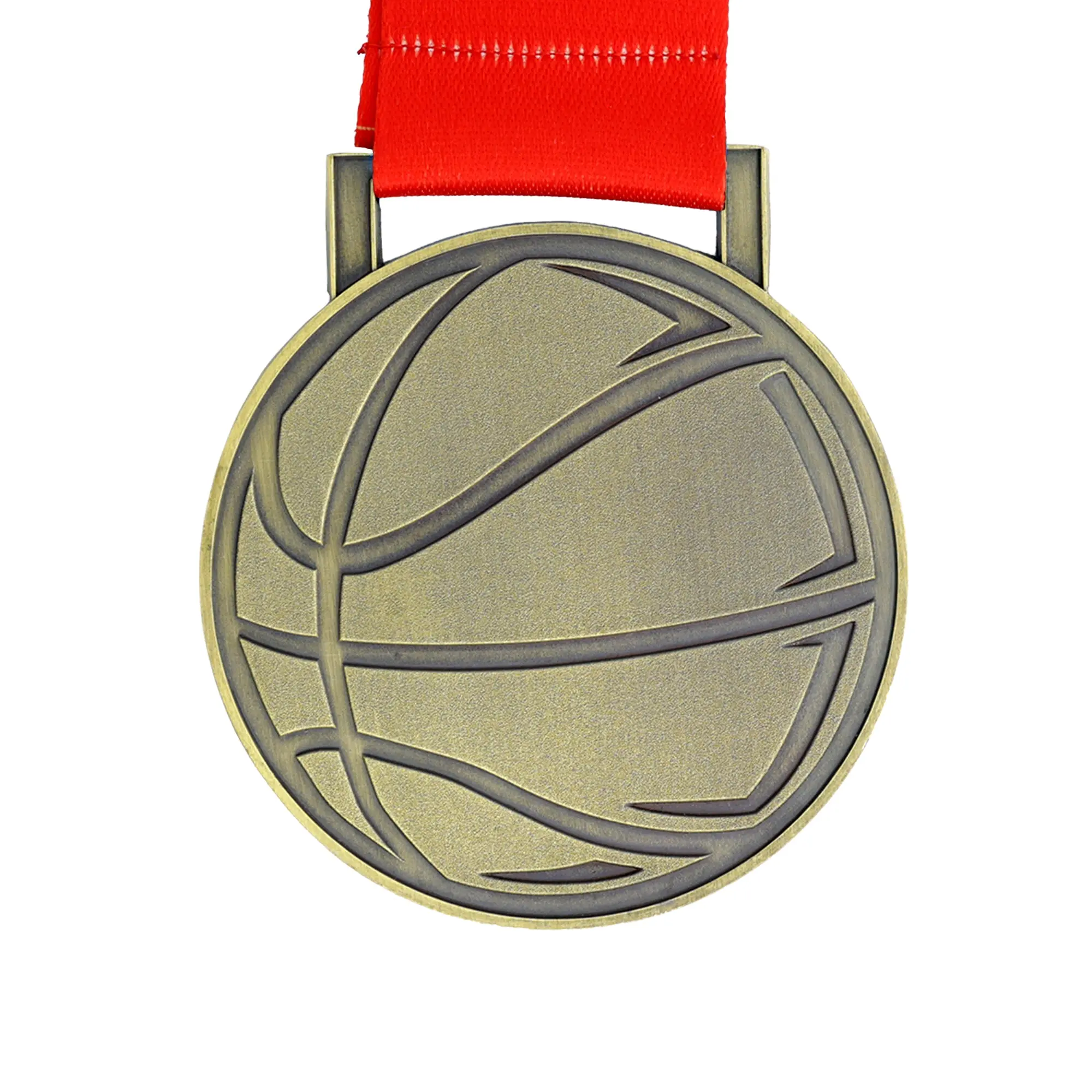 MED27 Basketball Medal - Antique Bronze&Red